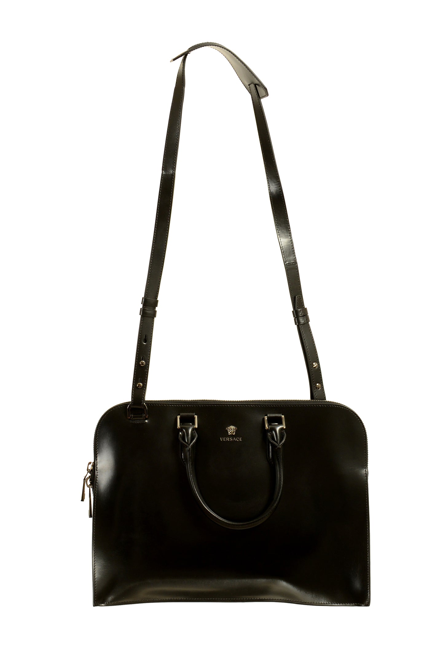 Versace Unisex Black & Silver Medusa Logo 100% Leather Handback Shoulder Bag