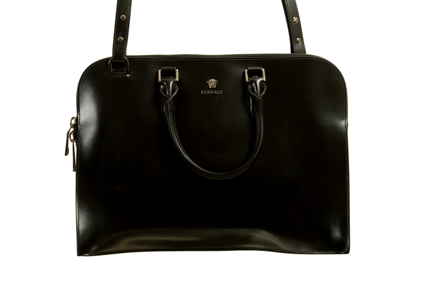 Versace Unisex Black & Silver Medusa Logo 100% Leather Handback Shoulder Bag