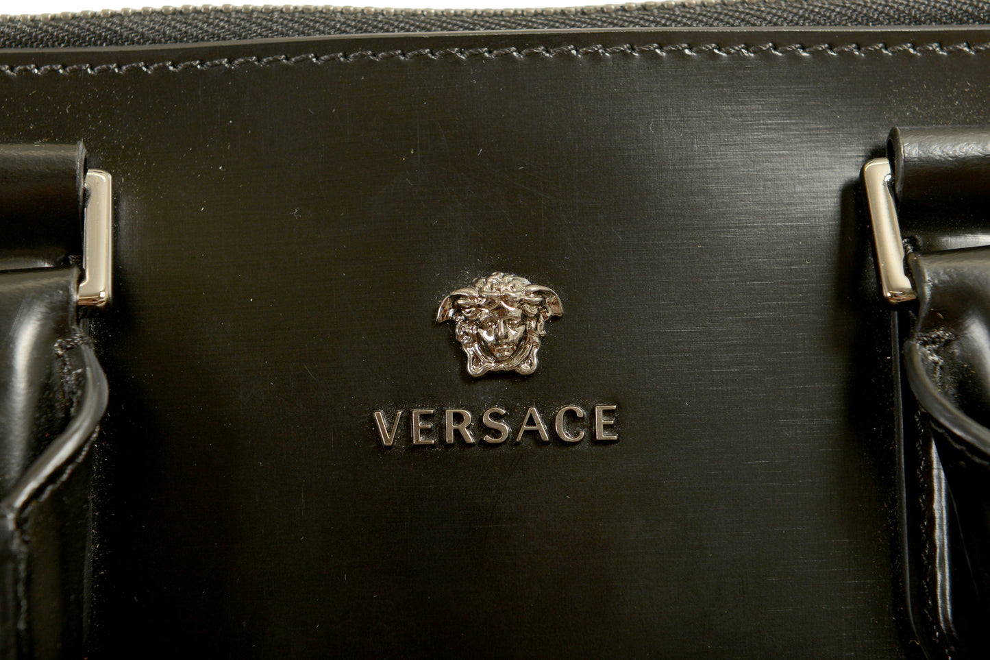 Versace Unisex Black & Silver Medusa Logo 100% Leather Handback Shoulder Bag