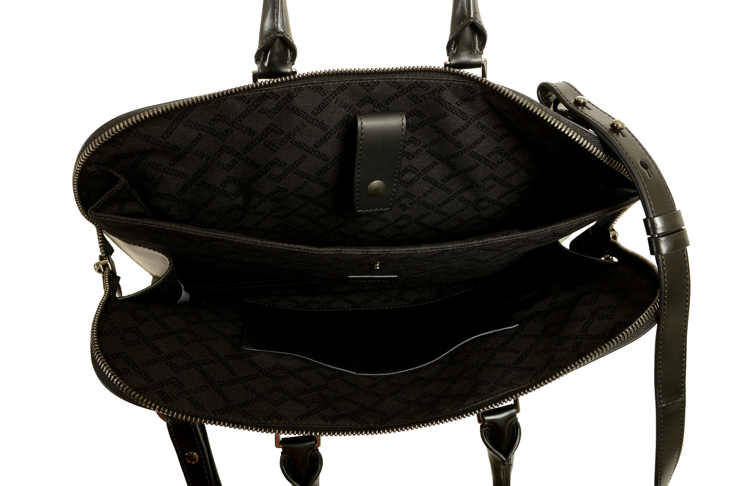 Versace Unisex Black & Silver Medusa Logo 100% Leather Handback Shoulder Bag