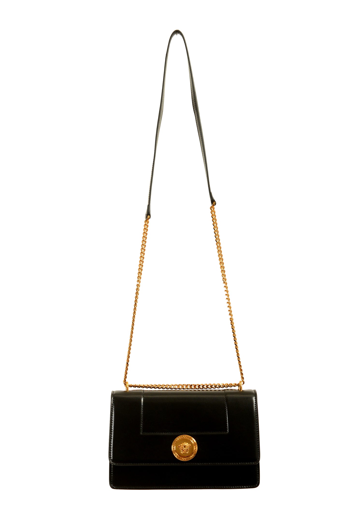 Versace Black 100% Leather Gold Medusa Chain Handbag Shoulder Bag
