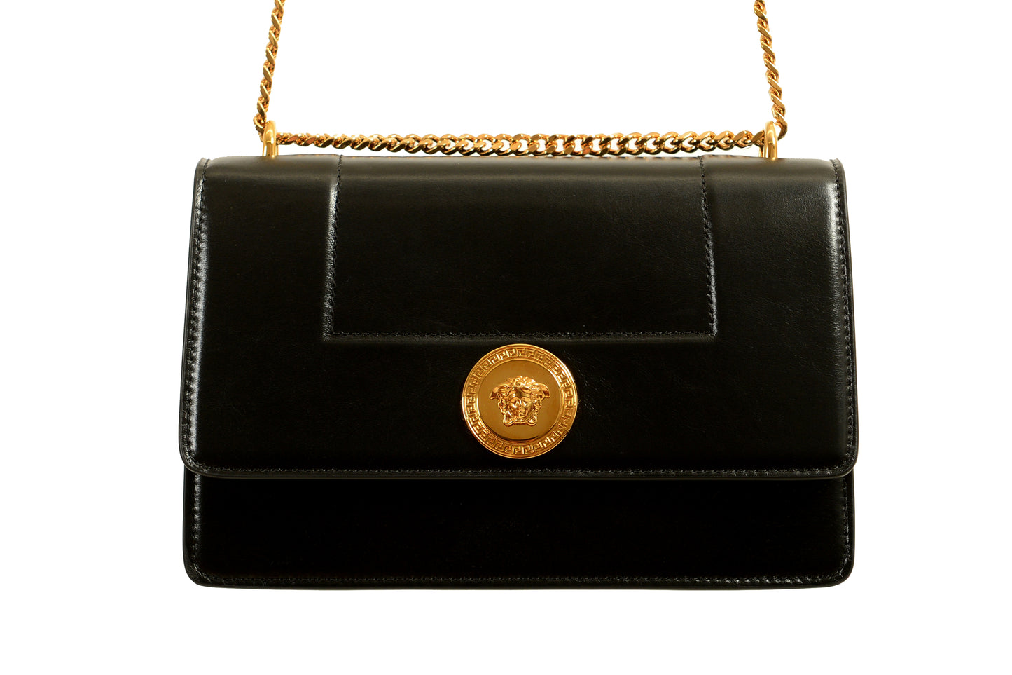 Versace Black 100% Leather Gold Medusa Chain Handbag Shoulder Bag