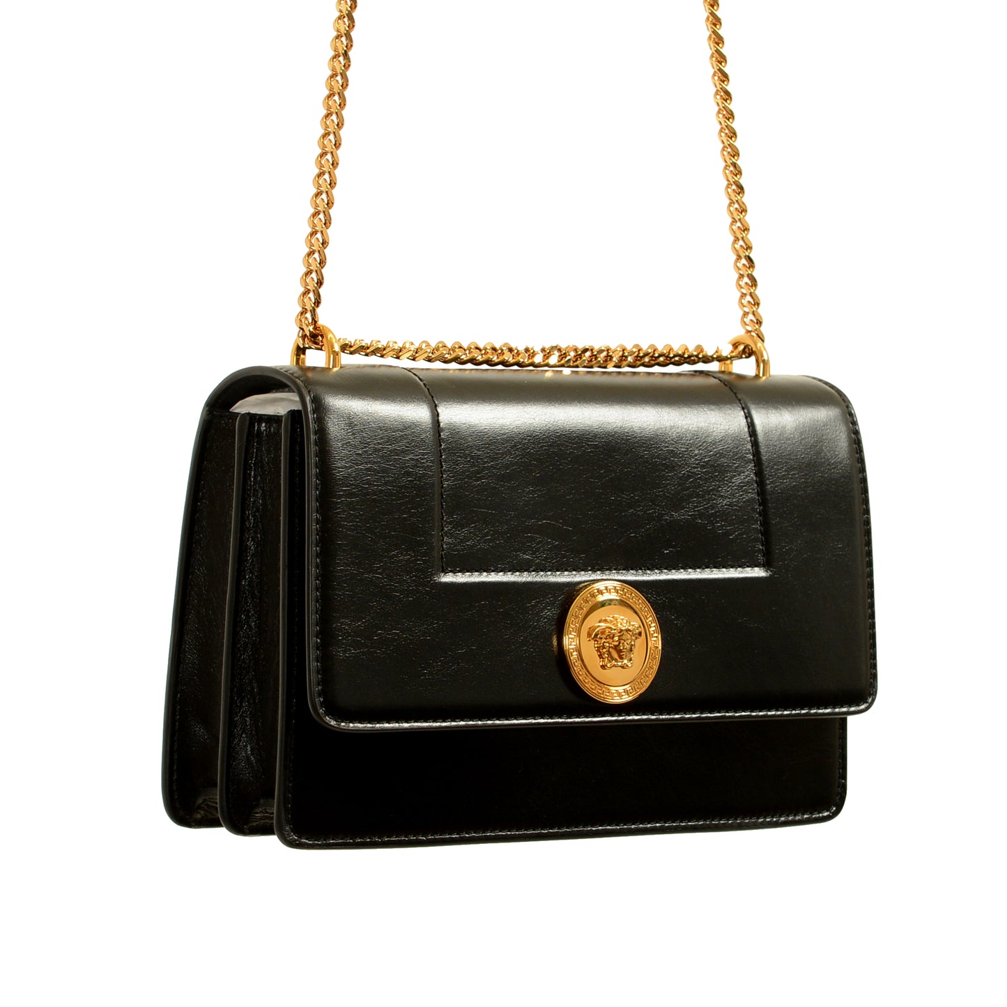 Versace Black 100% Leather Gold Medusa Chain Handbag Shoulder Bag