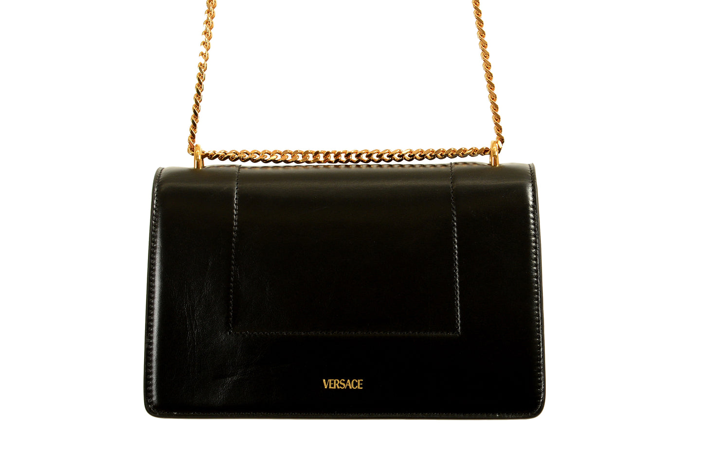 Versace Black 100% Leather Gold Medusa Chain Handbag Shoulder Bag