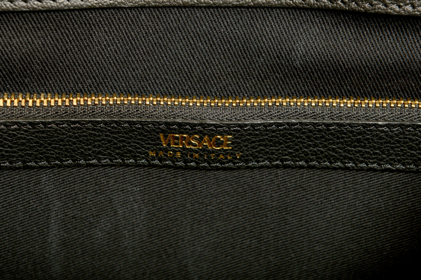 Versace Black 100% Pebbled Leather Gold Medusa Logo Tote Handbag Shoulder Bag