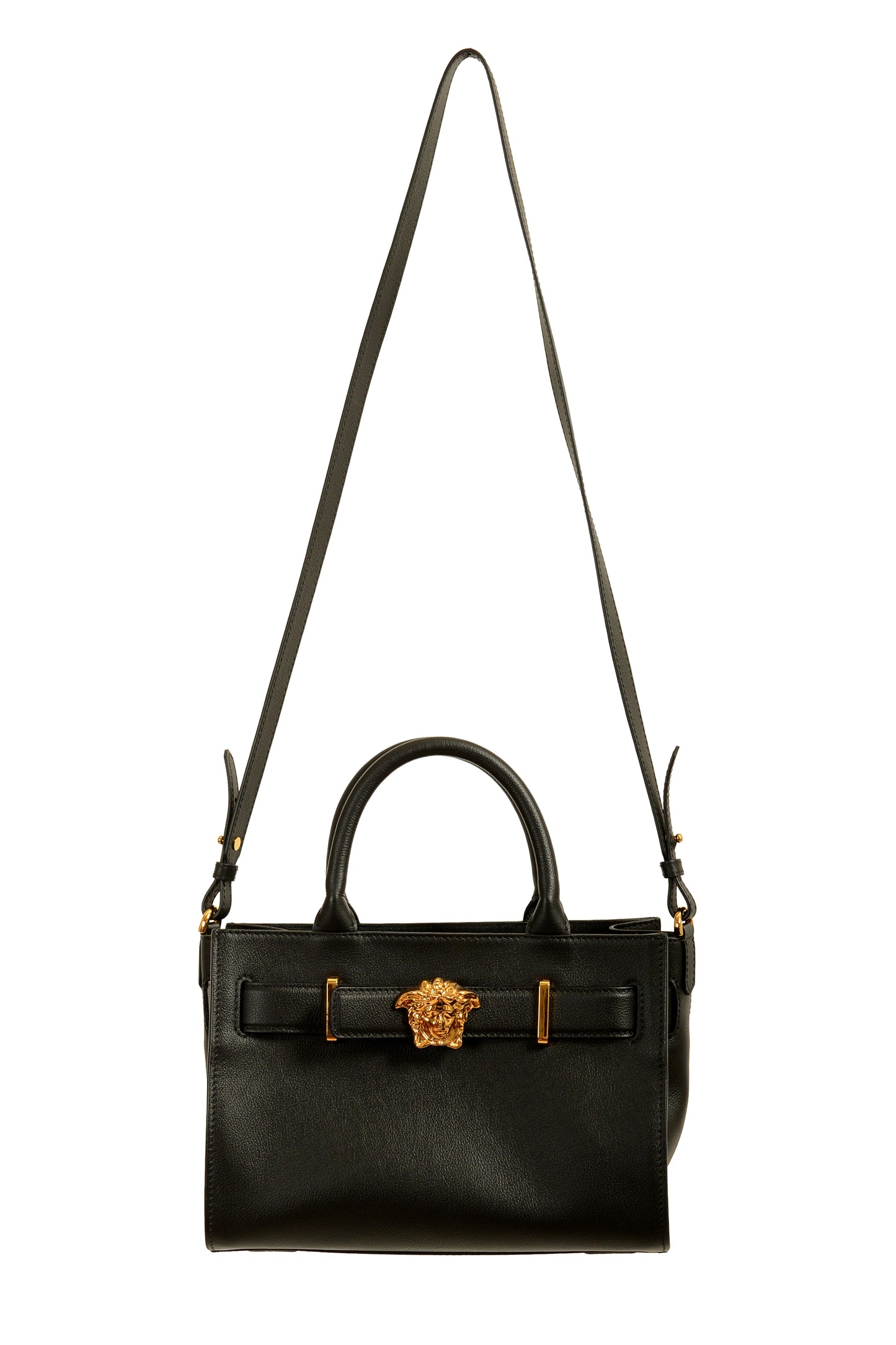 Versace Grained Leather & Suede Gold Medusa Large Tote Handbag Shoulder Bag
