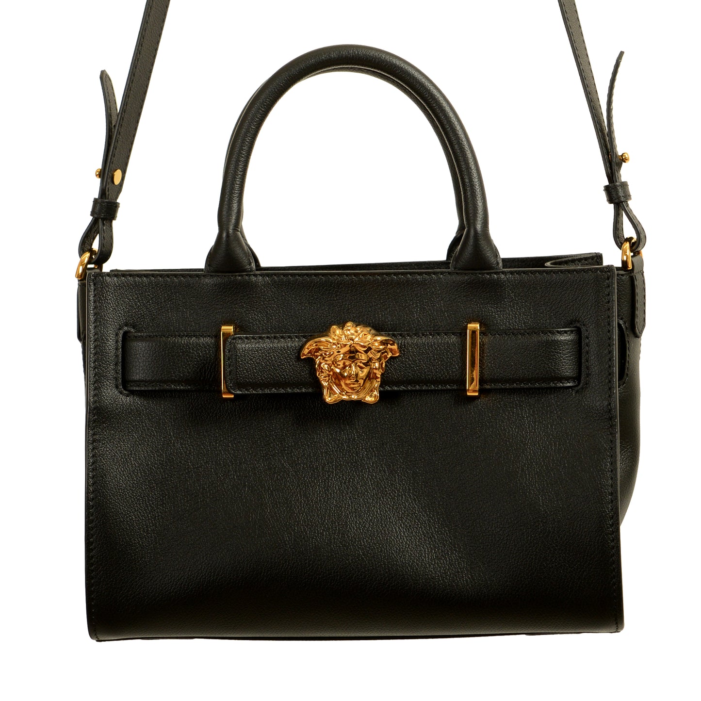 Versace Grained Leather & Suede Gold Medusa Large Tote Handbag Shoulder Bag