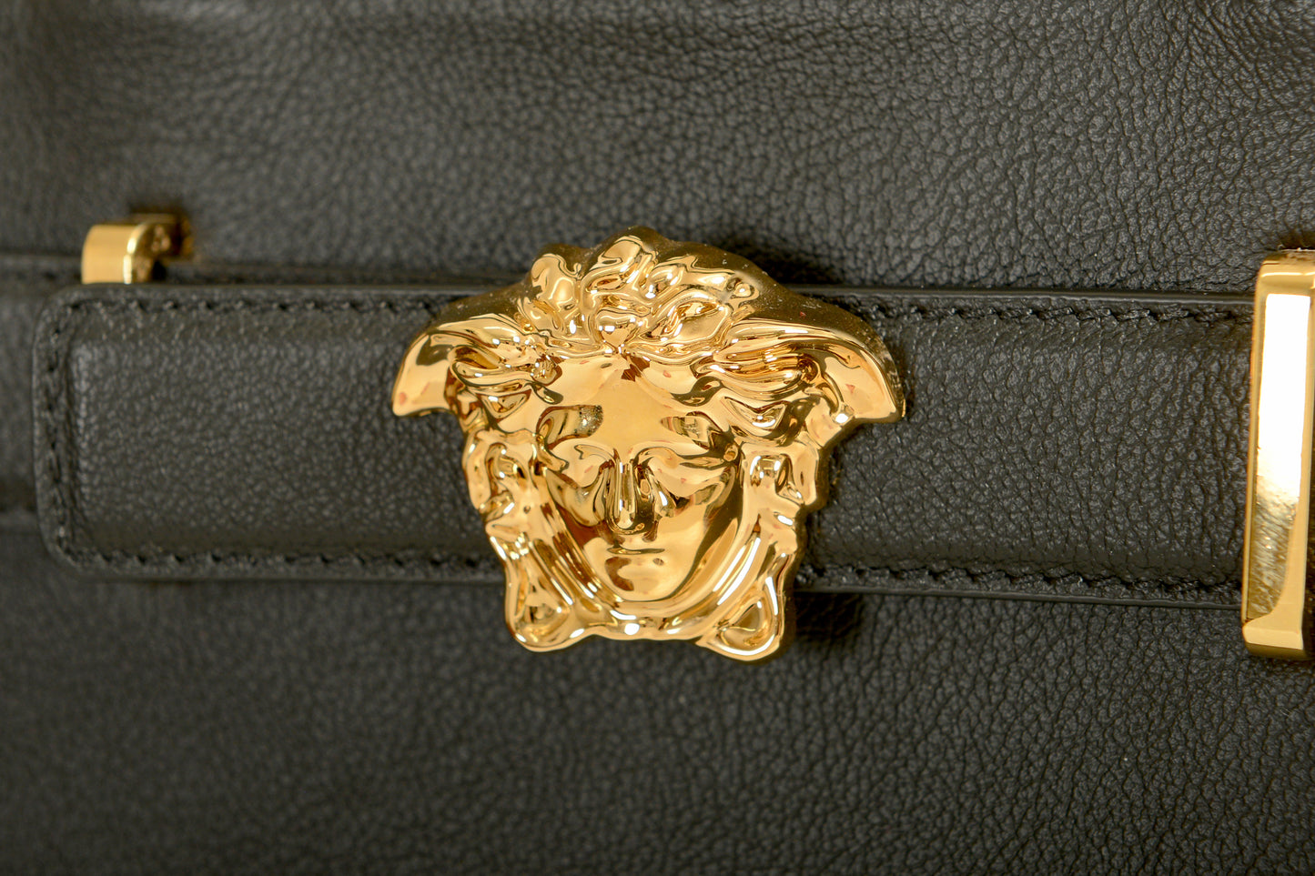 Versace Grained Leather & Suede Gold Medusa Large Tote Handbag Shoulder Bag