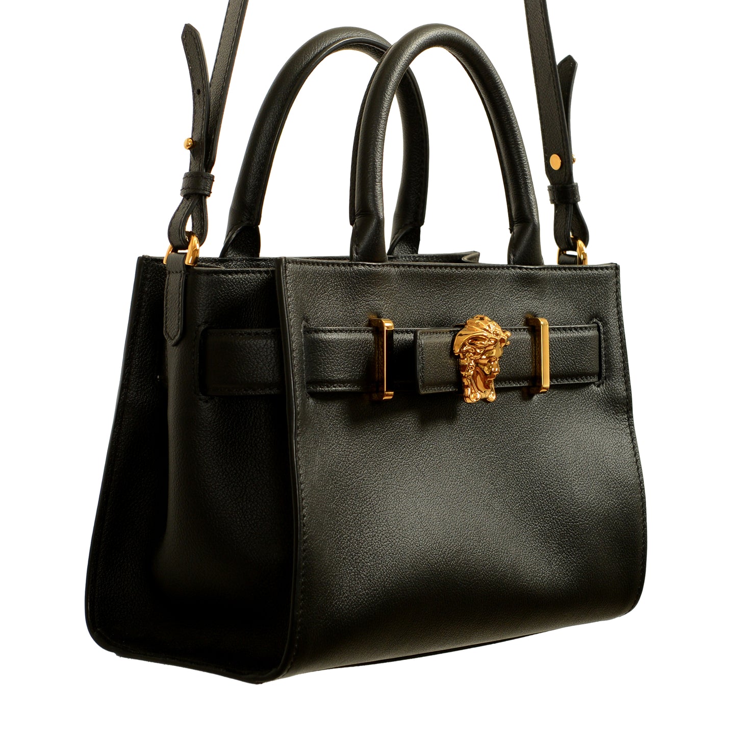 Versace Grained Leather & Suede Gold Medusa Large Tote Handbag Shoulder Bag