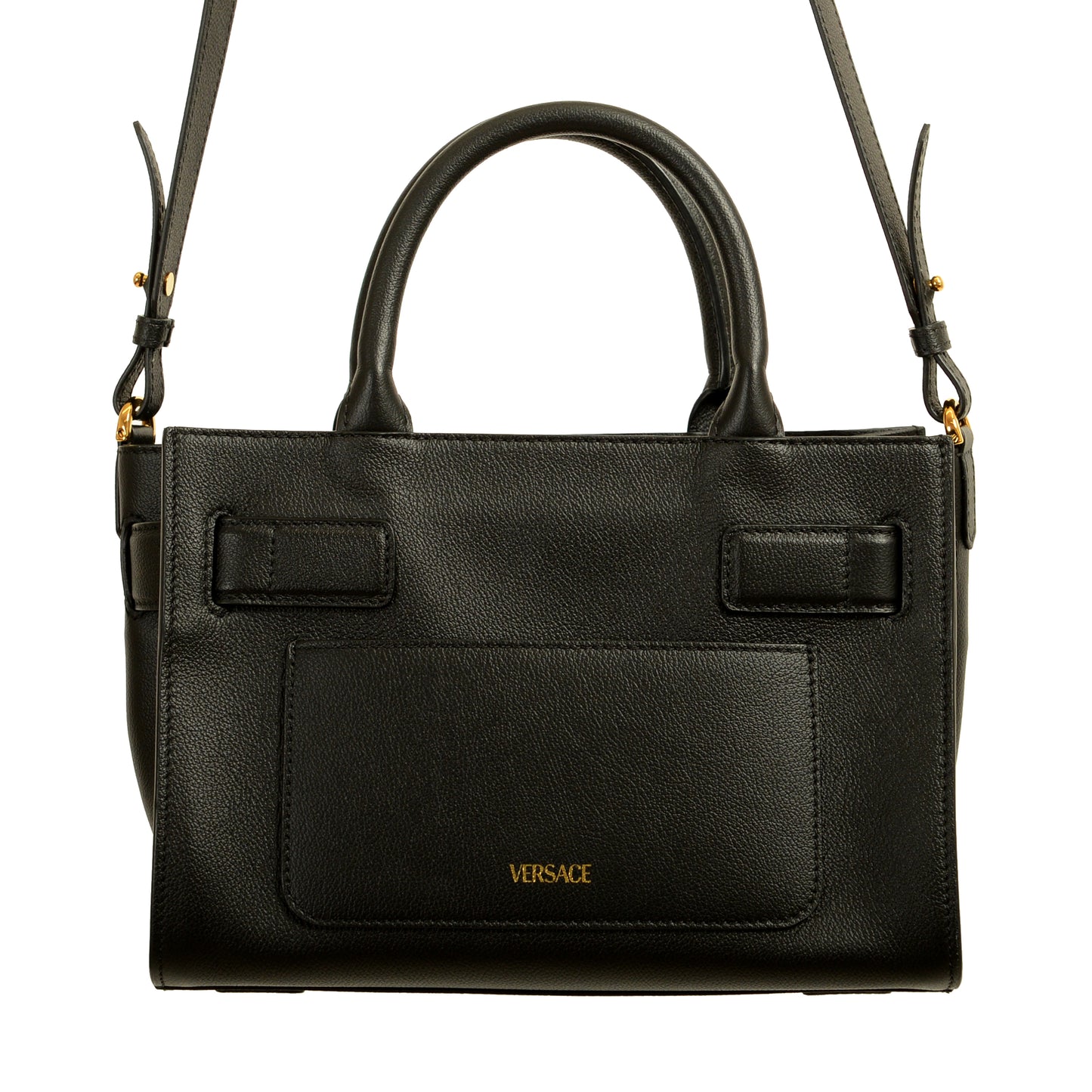 Versace Grained Leather & Suede Gold Medusa Large Tote Handbag Shoulder Bag