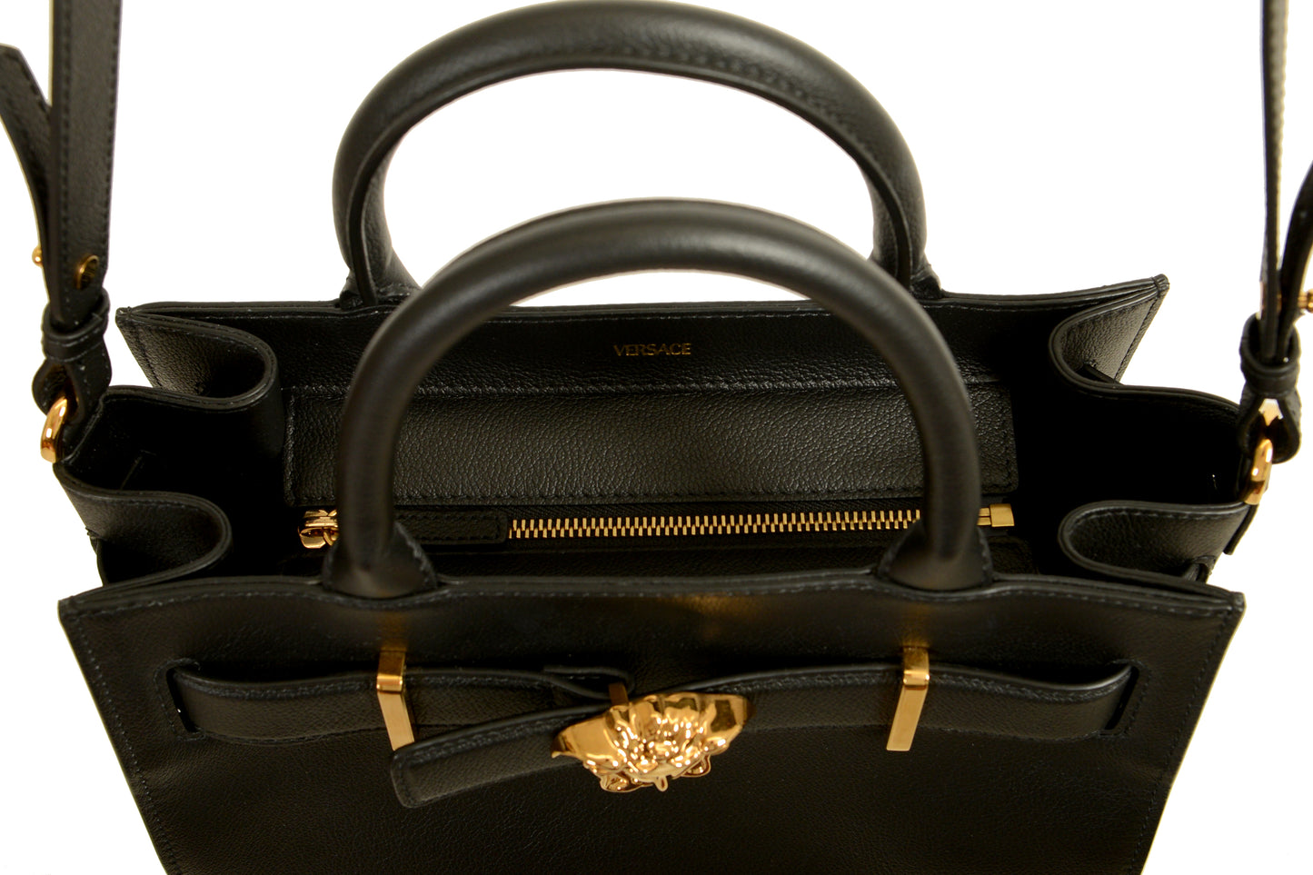 Versace Grained Leather & Suede Gold Medusa Large Tote Handbag Shoulder Bag