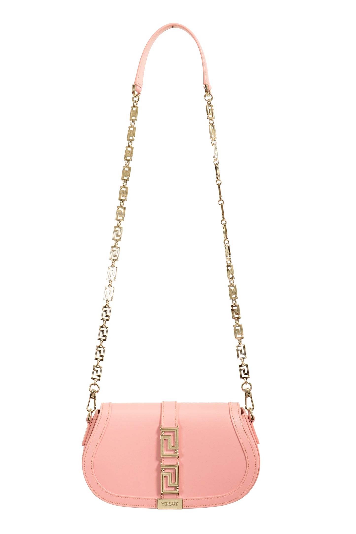 Versace Pink 100% Leather Silver "Greeca Goddess" Chain Handbag Shoulder Bag