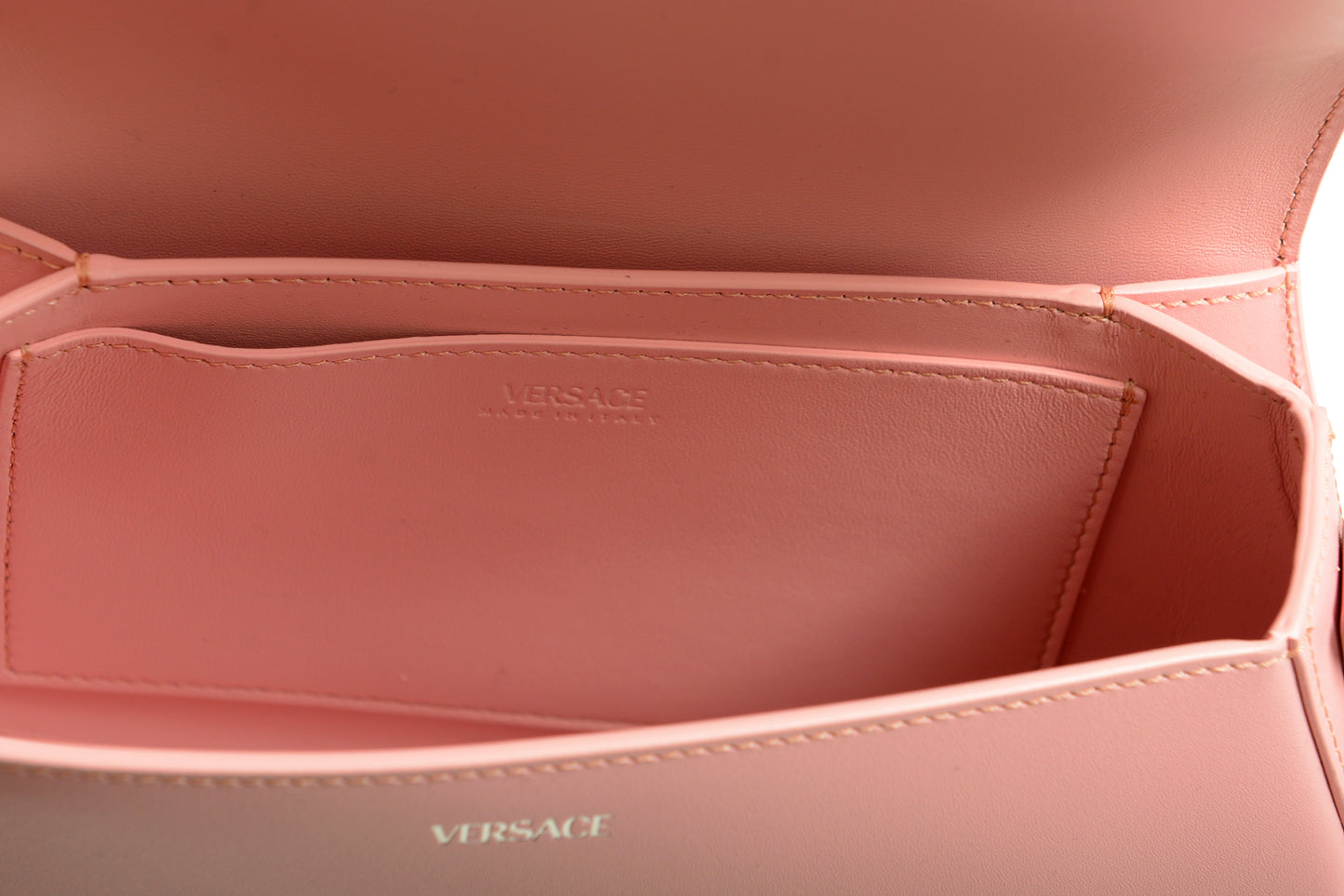 Versace Pink 100% Leather Silver "Greeca Goddess" Chain Handbag Shoulder Bag