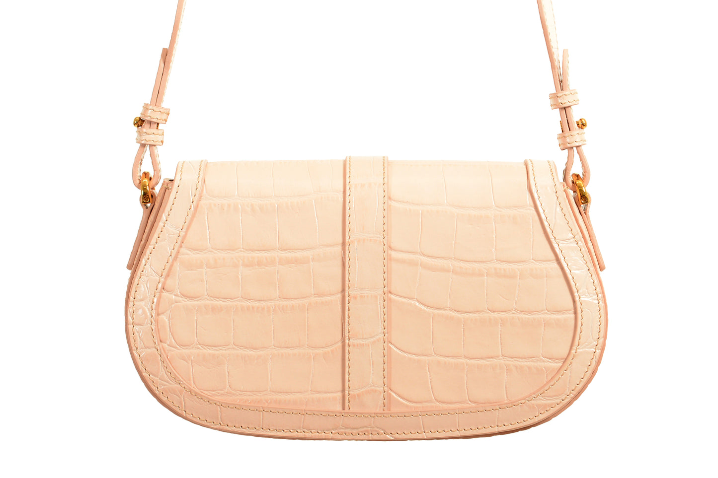 Versace Women's Pink Croc Print Leather Greca Goddess Handbag Shoulder Bag