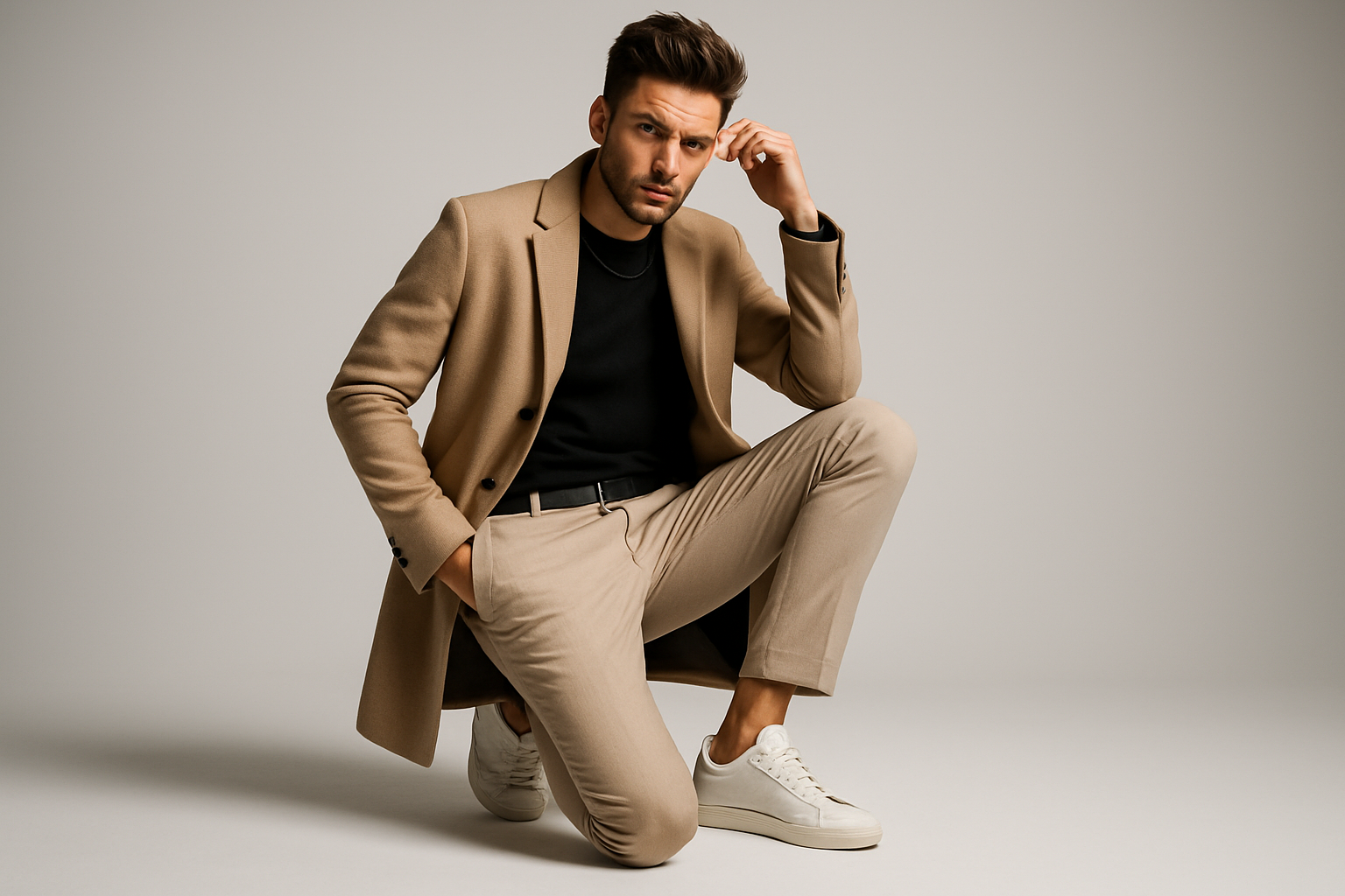 generate an image for slide on shopify for my store something related to fashion it ca be a man posing for a photoshoot