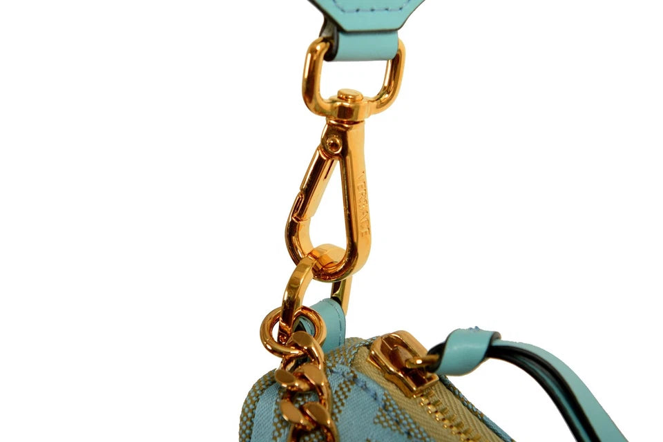 Versace Women's Blue Logo Print Gold Medusa Medium Hobo Handbag Shoulder Bag