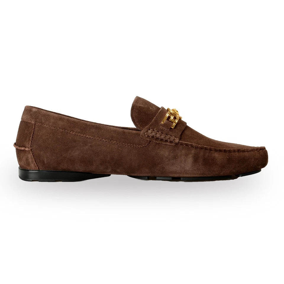 Versace Men's 100% Suede Leather Gold Medusa Car Shoes Loafers Shoes US 10 IT 43