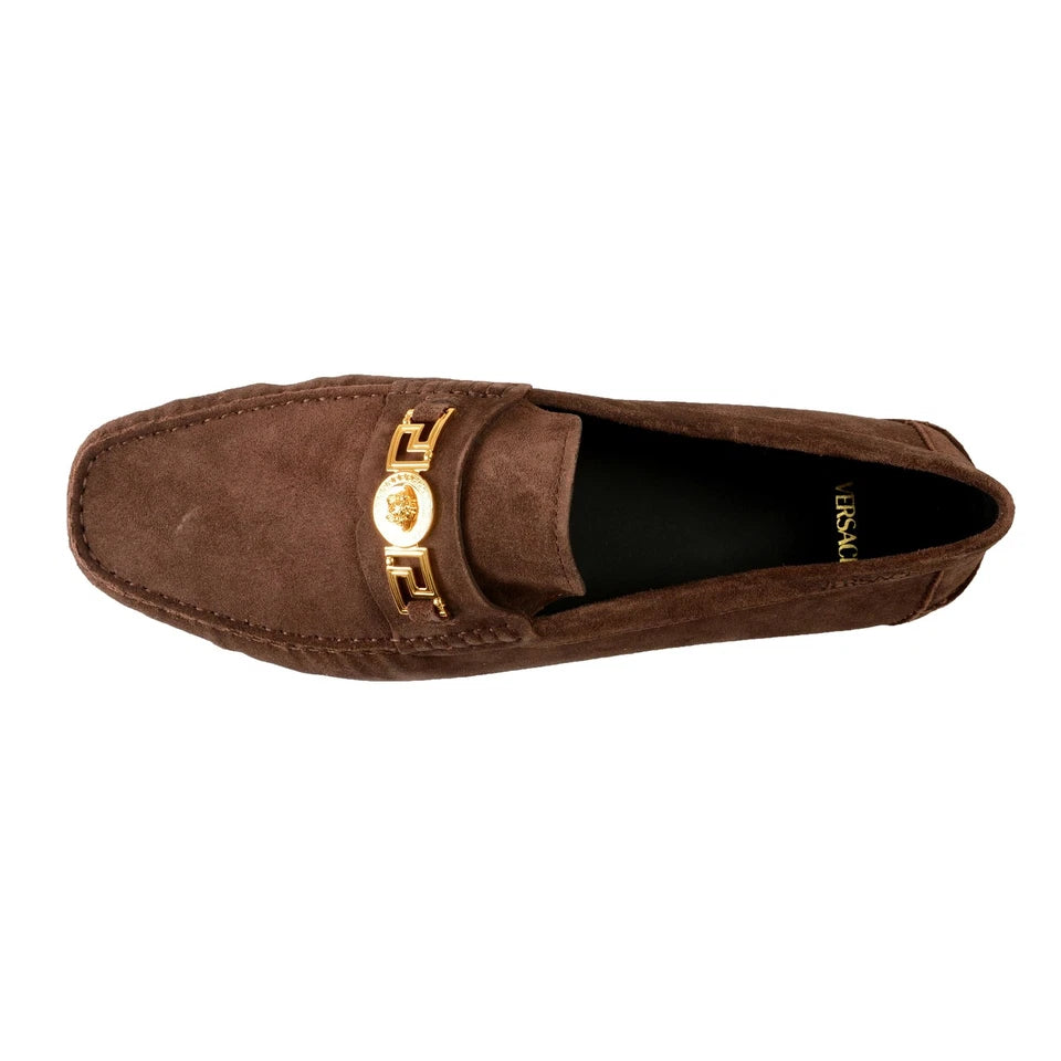 Versace Men's 100% Suede Leather Gold Medusa Car Shoes Loafers Shoes US 10 IT 43