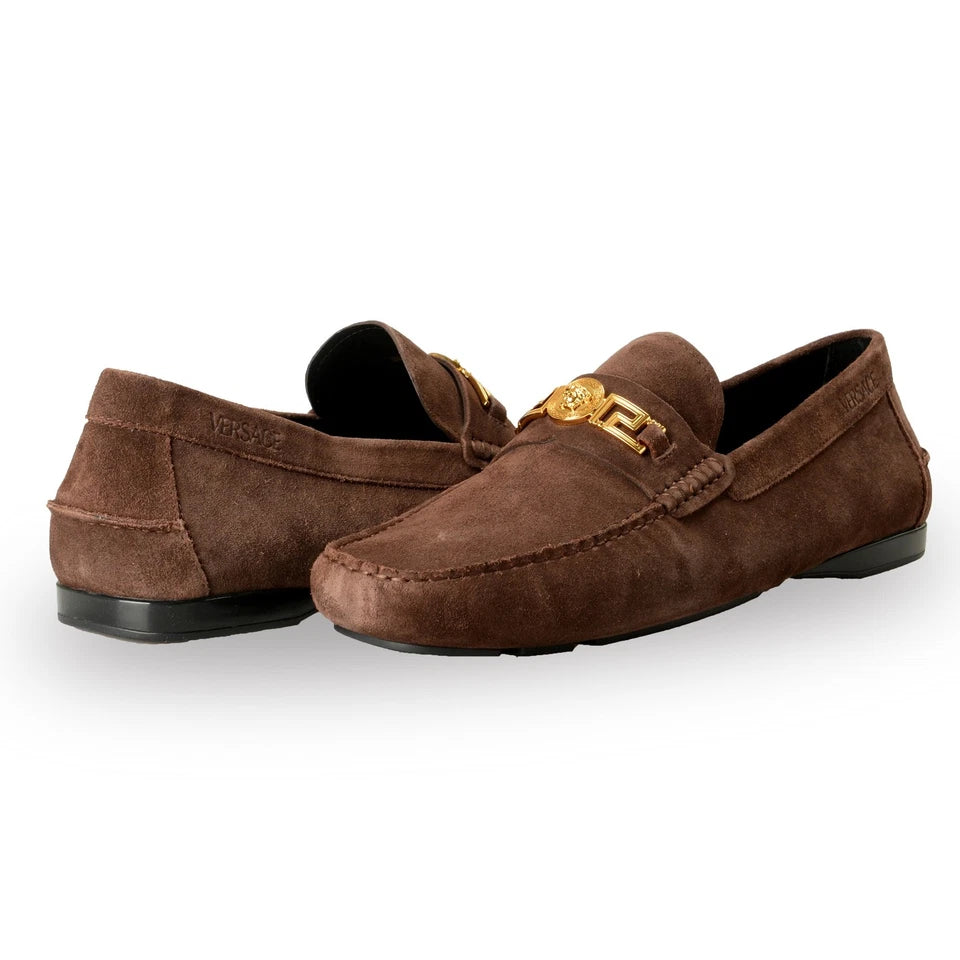 Versace Men's 100% Suede Leather Gold Medusa Car Shoes Loafers Shoes US 10 IT 43