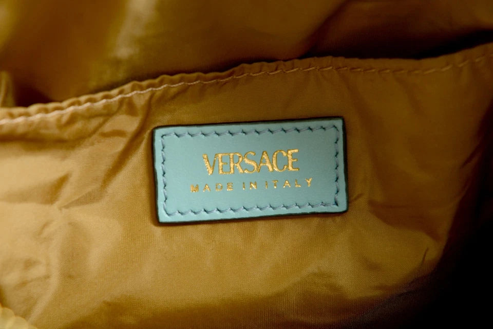 Versace Women's Blue Logo Print Gold Medusa Medium Hobo Handbag Shoulder Bag