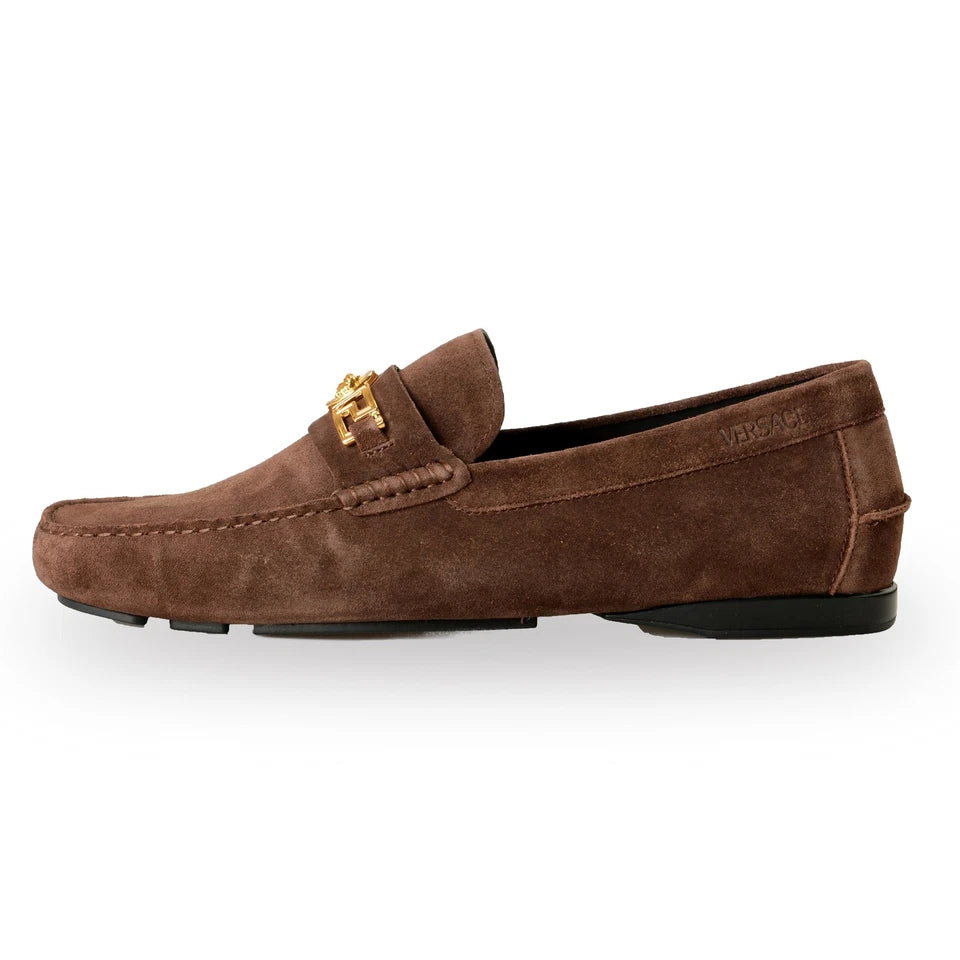 Versace Men's 100% Suede Leather Gold Medusa Car Shoes Loafers Shoes US 10 IT 43