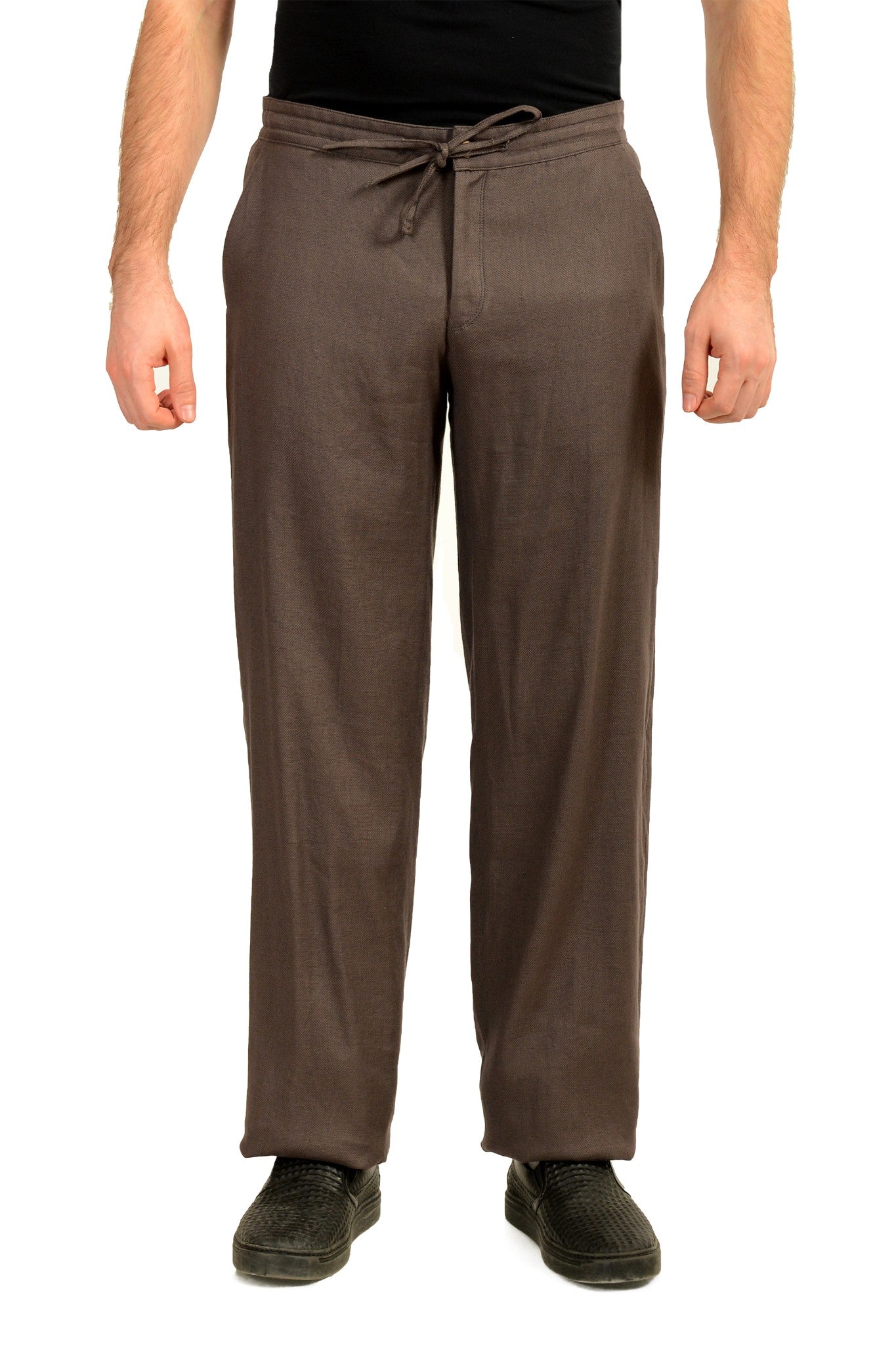 Malo Men's Gray Linen Flat Front Casual Pants US 30 IT 46