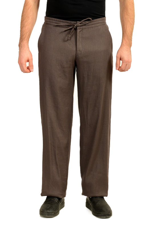 Malo Men's Gray Linen Flat Front Casual Pants US 30 IT 46